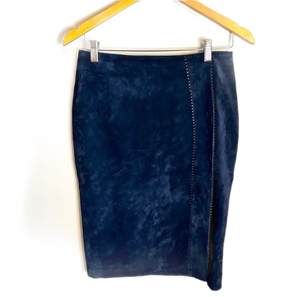 Vintage Danier Suede Midi Navy Blue Women's Pencil Skirt Size 2 - Picture 1 of 9